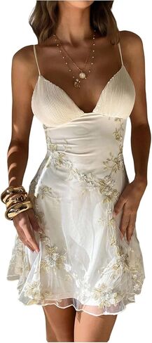 Floerns Women's Floral Embroidered Mesh Mini Dress Sleeveless Bodycon A Line Cocktail Tea Party Dresses in Saudi Arabia