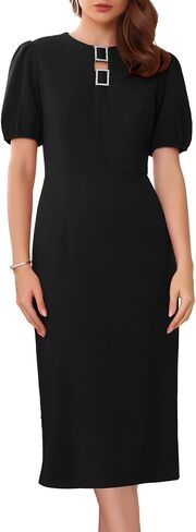 Women's Formal Dress Puff Sleeve Wedding Guest Cocktail Keyhole Neck Midi Pencil Sheath Dresses in Kuwait