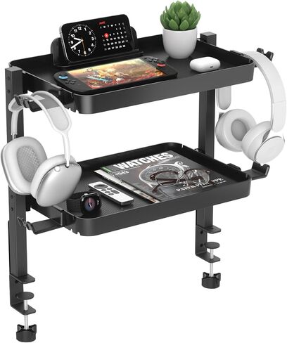 KDD 7 in 1 Desk Side Organizer Set, Under Desk Laptop Holder Storage, No Drill Laptop Mount with 2 Cup Holder, Pen Holder, Headphone Hanger and 2 Pin Magnet, Detachable Hanging Stand for Office & Home in Kuwait