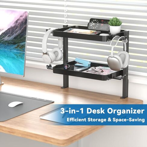 KDD 7 in 1 Desk Side Organizer Set, Under Desk Laptop Holder Storage, No Drill Laptop Mount with 2 Cup Holder, Pen Holder, Headphone Hanger and 2 Pin Magnet, Detachable Hanging Stand for Office & Home in Kuwait