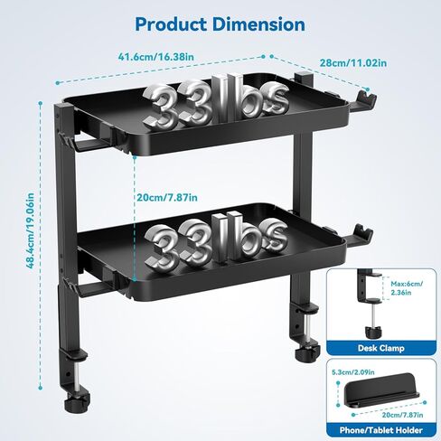 KDD 7 in 1 Desk Side Organizer Set, Under Desk Laptop Holder Storage, No Drill Laptop Mount with 2 Cup Holder, Pen Holder, Headphone Hanger and 2 Pin Magnet, Detachable Hanging Stand for Office & Home in Kuwait