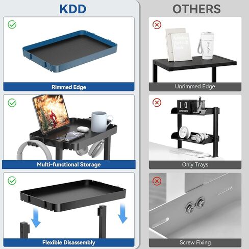 KDD 7 in 1 Desk Side Organizer Set, Under Desk Laptop Holder Storage, No Drill Laptop Mount with 2 Cup Holder, Pen Holder, Headphone Hanger and 2 Pin Magnet, Detachable Hanging Stand for Office & Home in Kuwait