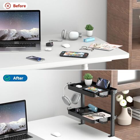 KDD 7 in 1 Desk Side Organizer Set, Under Desk Laptop Holder Storage, No Drill Laptop Mount with 2 Cup Holder, Pen Holder, Headphone Hanger and 2 Pin Magnet, Detachable Hanging Stand for Office & Home in Kuwait