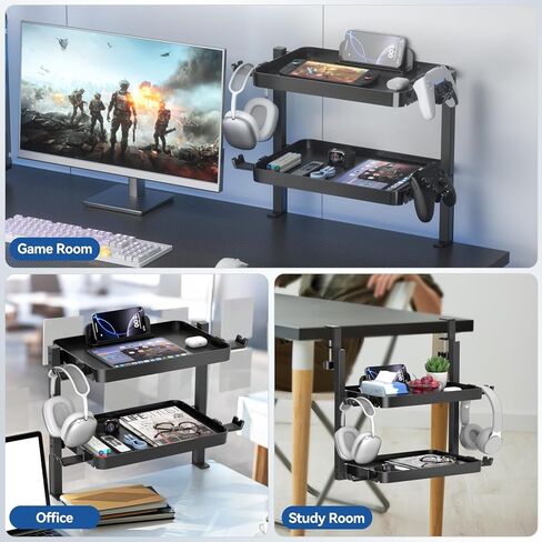 KDD 7 in 1 Desk Side Organizer Set, Under Desk Laptop Holder Storage, No Drill Laptop Mount with 2 Cup Holder, Pen Holder, Headphone Hanger and 2 Pin Magnet, Detachable Hanging Stand for Office & Home in Kuwait