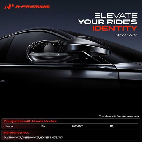 A-Premium 2 PCS Driver and Passenger Side Rearview Mirror Covers Caps - Compatible with Honda HR-V 2023 2024 2025 - Smooth Black, Without Turn Signal Hole in Saudi Arabia