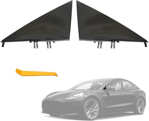 A Pair Of Mirror Triangle Cover Compatible With 2017-2024 Tesla Model 3, Black Mirror Triangle Panel Trim Replacement For 1130655-00-D, 1130656-00-D, 1130655-00-E, 1130656-00-E in Kuwait