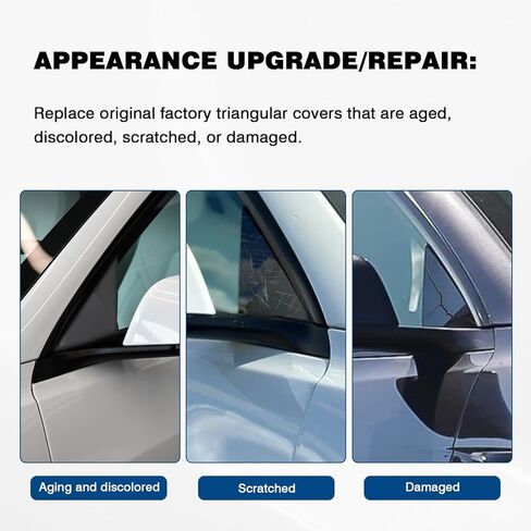 A Pair Of Mirror Triangle Cover Compatible With 2017-2024 Tesla Model 3, Black Mirror Triangle Panel Trim Replacement For 1130655-00-D, 1130656-00-D, 1130655-00-E, 1130656-00-E in Kuwait