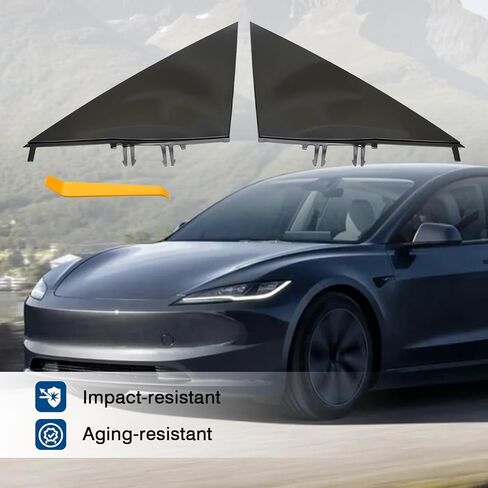A Pair Of Mirror Triangle Cover Compatible With 2017-2024 Tesla Model 3, Black Mirror Triangle Panel Trim Replacement For 1130655-00-D, 1130656-00-D, 1130655-00-E, 1130656-00-E in Kuwait