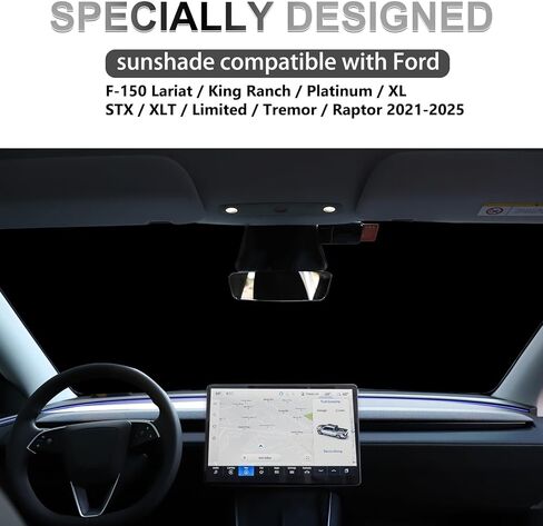 Windshield Sun Shade for Ford F150 2021-2025,Reflective Aluminum Film Front Window Sunshade for F-150 Lariat,King Ranch,Platinum,XL,STX,XLT,Limited,Tremor,Raptor with Storage Bag in Kuwait
