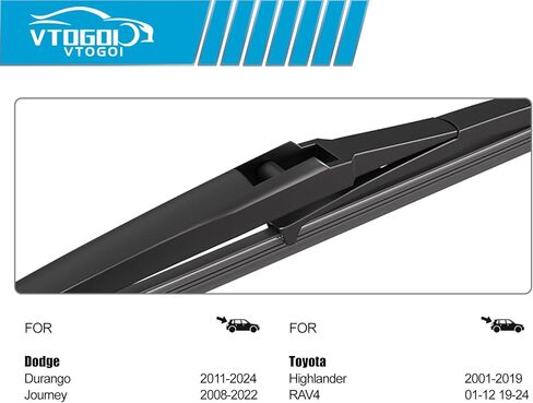 VTOGOI® 12 "استبدال شفرات المساحات الخلفية لدودج دورانجو 2011-2024 رحلة 2008-2022 تويوتا هايلاندر 2001-2019 RAV4 2001-2012 2019-2024 شفرات ممسحة الزجاج الأمامي الخلفية in Kuwait