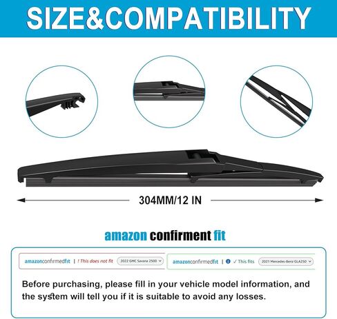 VTOGOI® 12 "استبدال شفرات المساحات الخلفية لدودج دورانجو 2011-2024 رحلة 2008-2022 تويوتا هايلاندر 2001-2019 RAV4 2001-2012 2019-2024 شفرات ممسحة الزجاج الأمامي الخلفية in Kuwait