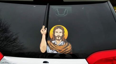 Jesus Christ Blessing Waving WiperTag with Decal attach to Rear Vehicle Wiper Blade in Saudi Arabia