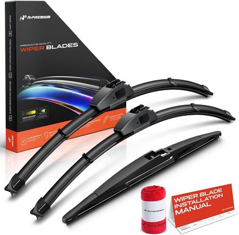 شفرات ممسحة الزجاج الأمامي A-Premium 22"+19"+12" متوافقة مع Toyota RAV4 2001-2005، Highlander - مجموعة شفرات المساحات الخلفية الأمامية لموصل الذراع RL2، مع مؤشر التآكل ومنشفة (عبوة من 3) in Saudi Arabia