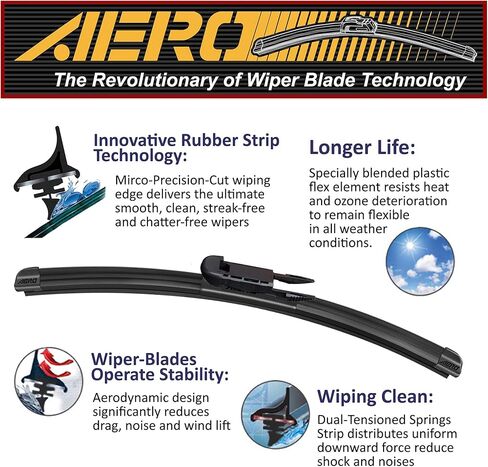 AERO Avenger 24"+22" Premium All-Season Windshield Wiper Blades OEM Replacement for BMW 525i 528i 530i 535i 545i 550i 645 M5 M6 Volvo S60 S80 V70 XC70 XC90 Lincoln MKT + More (Set of 2) in Kuwait