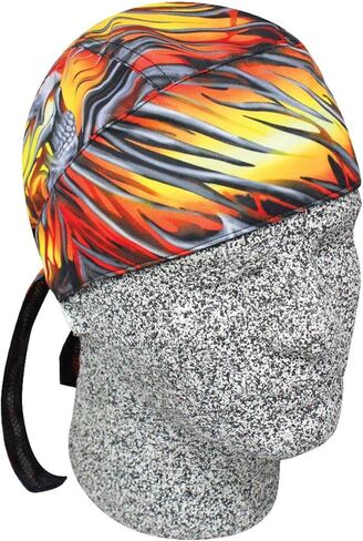 نيون أصفر برتقالي أسود فضي رمادي مقلمة لهب وجمجمة ورقة الرأس التفاف Durag Doo Rag Biker Skull Cap Hat Helmet Liner Moisture WickingSweatband in Kuwait