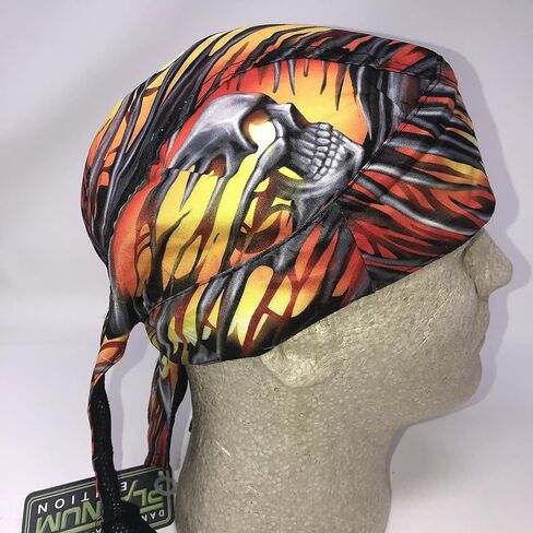 نيون أصفر برتقالي أسود فضي رمادي مقلمة لهب وجمجمة ورقة الرأس التفاف Durag Doo Rag Biker Skull Cap Hat Helmet Liner Moisture WickingSweatband in Kuwait