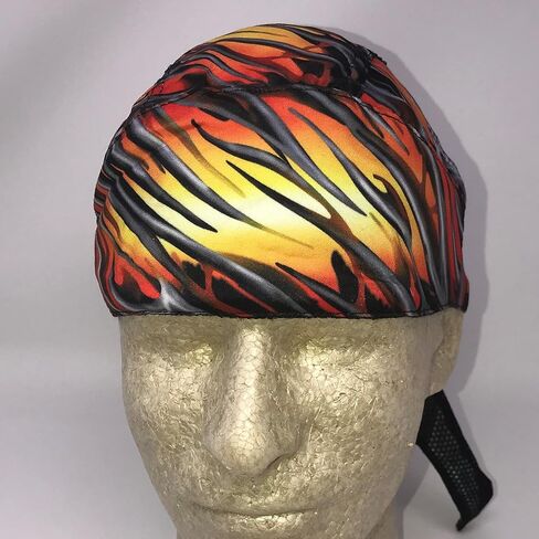 نيون أصفر برتقالي أسود فضي رمادي مقلمة لهب وجمجمة ورقة الرأس التفاف Durag Doo Rag Biker Skull Cap Hat Helmet Liner Moisture WickingSweatband in Kuwait