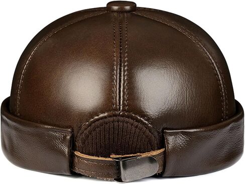 جلد حقيقي للرجال جلد طبيعي Skullcap بدون إطار قبعة المالك دوكر قبعة توالت الكفة الرجعية بيني قبعة قبعات بحار دافئة in Kuwait