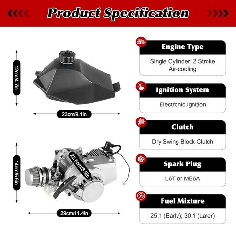 2 Stroke Pull Start Engine Motor Kit, 49cc Single Cylinder Air Cooled Motor Engine Rotary Pull-Start Engine Motor Kit for Mini Dirt Bike ATV or Scooter in Saudi Arabia