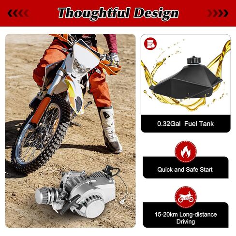 2 Stroke Pull Start Engine Motor Kit, 49cc Single Cylinder Air Cooled Motor Engine Rotary Pull-Start Engine Motor Kit for Mini Dirt Bike ATV or Scooter in Saudi Arabia