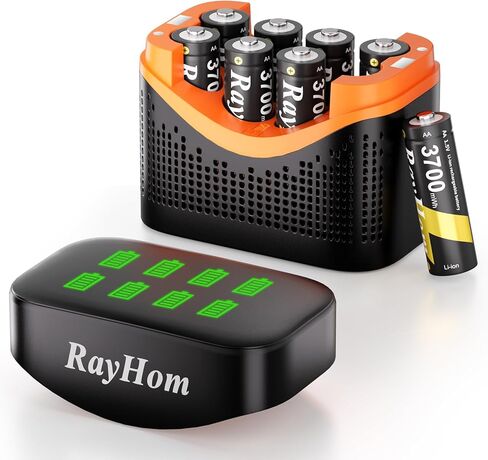 Rechargeable AA Lithium Batteries with Charger - 8 Pack Double A Batteries for Blink Camera, 1.5V Constant Output 3700mWh High Capacity, Cycle Times Up to 1600, with 4 Slot aa Li-Ion Battery Charger in Kuwait