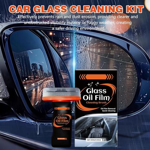 2PC Car Glass Cleaner Oil Film Remover, 100ml Glass Compound with Cleaning Brush, Windshield Cleaner Tool for Automotive Windshield/Window/Mirror Cleaning in Saudi Arabia