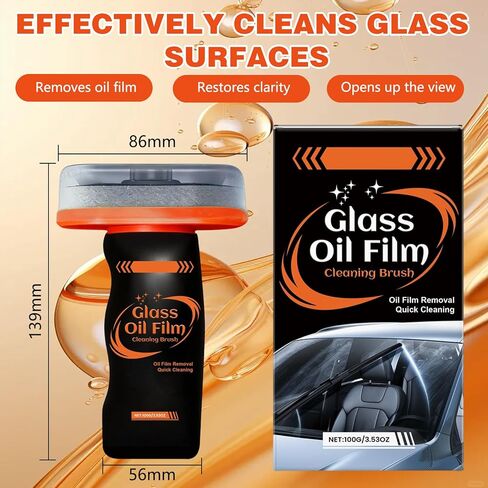 2PC Car Glass Cleaner Oil Film Remover, 100ml Glass Compound with Cleaning Brush, Windshield Cleaner Tool for Automotive Windshield/Window/Mirror Cleaning in Saudi Arabia