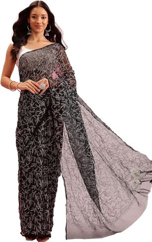 Ada Indian Hand Embroidered Chikankari Fancy Georgette Saree with Unstitched Blouse for Women - Saree-tepchi in Saudi Arabia