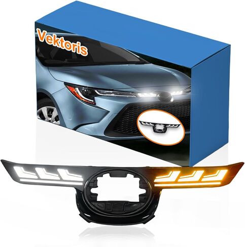 LED Front Bumper Center Grille Light Fog Light for Toyota Corolla LE XLE 2020 2021 2022 2023 2024 (Not fit SE/XSE), Amber Sequential Turn Signal Lamp & White Daytime Running Light DRL in Kuwait