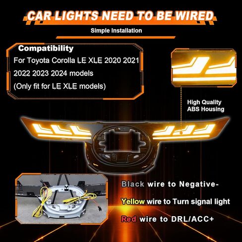 LED Front Bumper Center Grille Light Fog Light for Toyota Corolla LE XLE 2020 2021 2022 2023 2024 (Not fit SE/XSE), Amber Sequential Turn Signal Lamp & White Daytime Running Light DRL in Kuwait