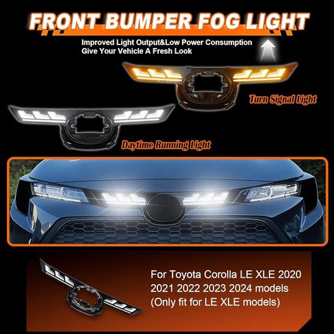 LED Front Bumper Center Grille Light Fog Light for Toyota Corolla LE XLE 2020 2021 2022 2023 2024 (Not fit SE/XSE), Amber Sequential Turn Signal Lamp & White Daytime Running Light DRL in Kuwait