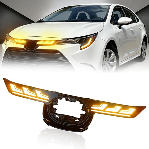 LED Front Bumper Center Grille Light Fog Light for Toyota Corolla LE XLE 2020 2021 2022 2023 2024 (Not fit SE/XSE), Amber Sequential Turn Signal Lamp & White Daytime Running Light DRL in Kuwait