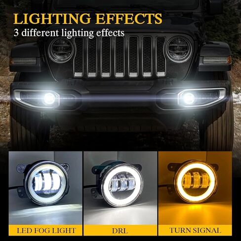 Pair 4" inch LED chip fog lights Compatible with Jeep Grand Cherokee 2011 2012 2013 Driving Off Road Fog Lamps Replacement with White Halo Ring DRL in Kuwait