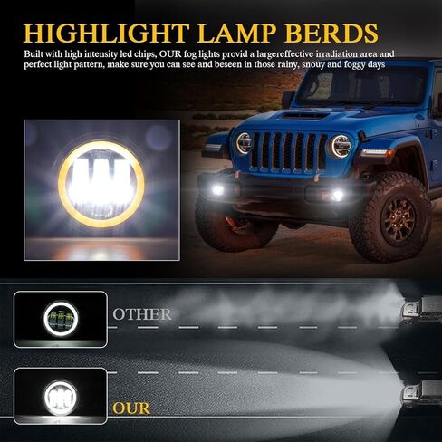 Pair 4" inch LED chip fog lights Compatible with Jeep Grand Cherokee 2011 2012 2013 Driving Off Road Fog Lamps Replacement with White Halo Ring DRL in Kuwait