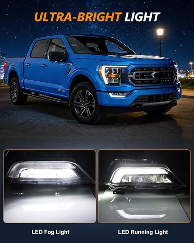 مصابيح ضباب LED مطورة متوافقة مع 2021-2023 Fo-rd F150، مصباح ضباب المصد الأمامي للجانب الأيمن للراكب مع عدسة شفافة، OEM# FO2593259 19629100 ML3Z15200C in Kuwait