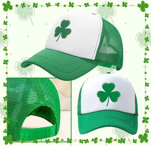 St Patricks Day Hat for Men Women 5PCS Baseball Cap Trucker Hat Shamrock Necklace Glasses St Patty's Day Accessories in Saudi Arabia