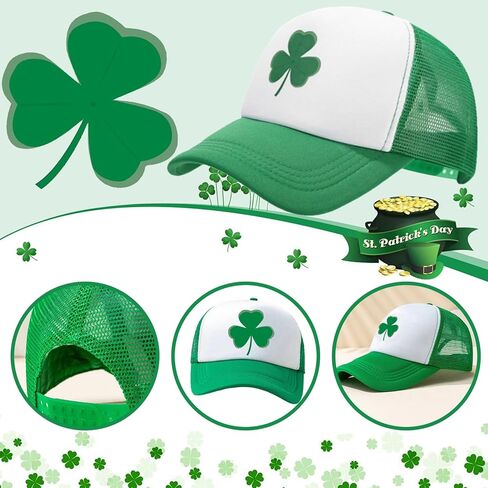 St Patricks Day Hat for Men Women 5PCS Baseball Cap Trucker Hat Shamrock Necklace Glasses St Patty's Day Accessories in Saudi Arabia