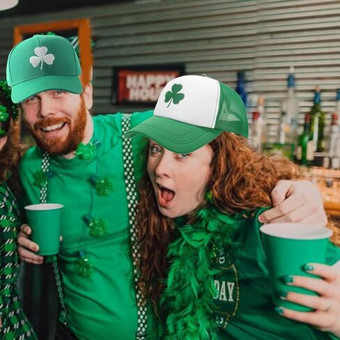 St Patricks Day Hat for Men Women 5PCS Baseball Cap Trucker Hat Shamrock Necklace Glasses St Patty's Day Accessories in Saudi Arabia