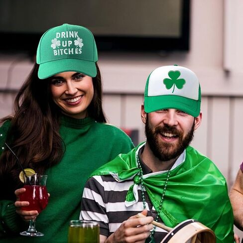 St Patricks Day Hat for Men Women 5PCS Baseball Cap Trucker Hat Shamrock Necklace Glasses St Patty's Day Accessories in Saudi Arabia