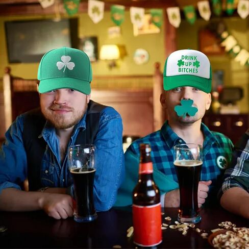 St Patricks Day Hat for Men Women 5PCS Baseball Cap Trucker Hat Shamrock Necklace Glasses St Patty's Day Accessories in Saudi Arabia