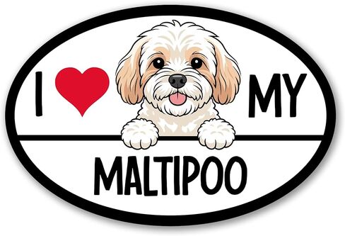 Magnet Me Up I Love My Maltipoo Oval-Shaped Car Magnet - 4x6 Inches Magnetic Decal for Cars, Trucks and SUVs - Ideal Accessories Gift for Dog Lover, UV Printed Weatherproof Vinyl, Made in USA in Saudi Arabia