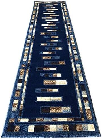 Emirates Modern Geometric Long Runner Rug Dark Blue Design 504 (31 Inch X9 Feet 10 Inch) in Saudi Arabia