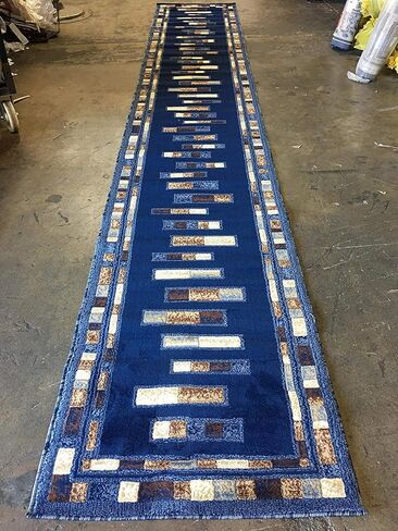 Emirates Modern Geometric Long Runner Rug Dark Blue Design 504 (31 Inch X9 Feet 10 Inch) in Saudi Arabia