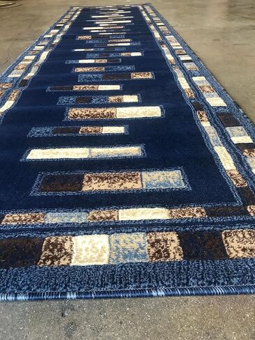 Emirates Modern Geometric Long Runner Rug Dark Blue Design 504 (31 Inch X9 Feet 10 Inch) in Saudi Arabia