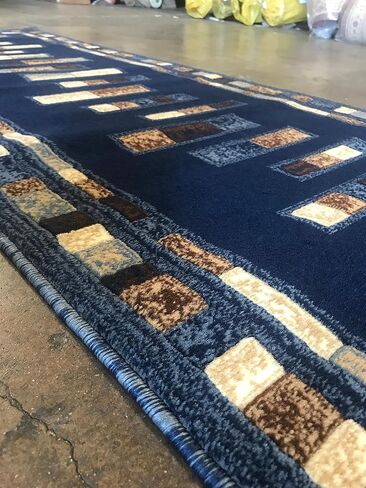 Emirates Modern Geometric Long Runner Rug Dark Blue Design 504 (31 Inch X9 Feet 10 Inch) in Saudi Arabia