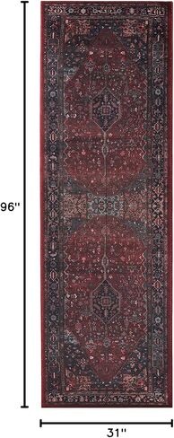 BLUENILEMILLS Indoor Runner Rug, Cotton Backing for Kids or Pets, Entry, Living Room, Kitchen, Dorm, Bedroom, Hallway, Machine Washable Rugs, Floor Cover, Vintage Home Decor, 2' 7" x 8', Red in Saudi Arabia
