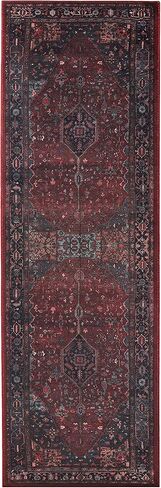 BLUENILEMILLS Indoor Runner Rug, Cotton Backing for Kids or Pets, Entry, Living Room, Kitchen, Dorm, Bedroom, Hallway, Machine Washable Rugs, Floor Cover, Vintage Home Decor, 2' 7" x 8', Red in Saudi Arabia
