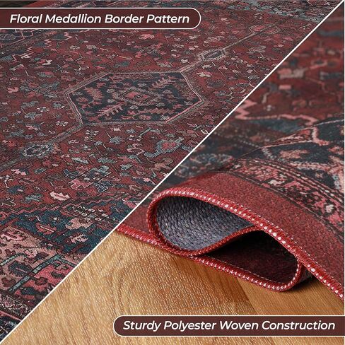 BLUENILEMILLS Indoor Runner Rug, Cotton Backing for Kids or Pets, Entry, Living Room, Kitchen, Dorm, Bedroom, Hallway, Machine Washable Rugs, Floor Cover, Vintage Home Decor, 2' 7" x 8', Red in Saudi Arabia