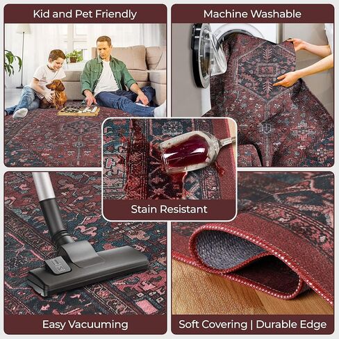 BLUENILEMILLS Indoor Runner Rug, Cotton Backing for Kids or Pets, Entry, Living Room, Kitchen, Dorm, Bedroom, Hallway, Machine Washable Rugs, Floor Cover, Vintage Home Decor, 2' 7" x 8', Red in Saudi Arabia