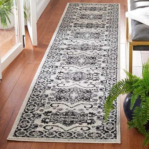 SAFAVIEH Tulum Collection Runner Rug - 2' x 9', Ivory & Black, Rustic Oriental Design, Non-Shedding & Easy to Clean, Ideal for Living Room, Hallway, Foyer, Entryway, Bedroom (TUL285A) in Saudi Arabia